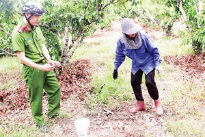 Công an xã Mỹ An, huyện Lục Ngạn (Bắc Giang) phát hiện, ngăn chặn người dân kích điện bắt giun đất. (Ảnh NGUYÊN HƯỞNG)