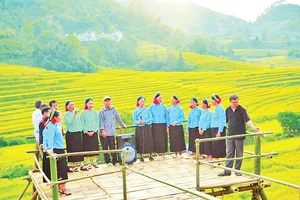 Giao lưu hát soóng cọ của đồng bào dân tộc Sán Chỉ, huyện Tiên Yên trong lễ hội mùa vàng được tổ chức hằng năm.