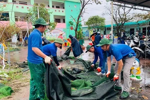 Thanh niên Nghệ An tham gia hỗ trợ, khắc phục hậu quả do bão tại điểm trường Mầm non Nam Hải (quận Hải An, thành phố Hải Phòng).