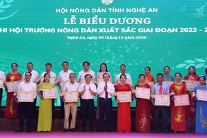 Trao Bằng khen cho các chi hội trưởng nông dân xuất sắc.