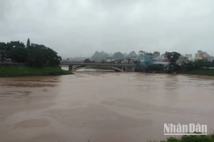 Nước trên sông Kỳ Cùng, Thành phố Lạng Sơn (Lạng Sơn) đang tiếp tục dâng cao.