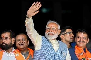 Thủ tướng Ấn Độ Narendra Modi phát biểu tại Mumbai ngày 15/5. (Ảnh: AFP/TTXVN)