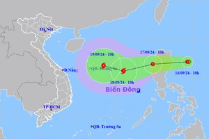 Vị trí và hướng di chuyển của áp thấp nhiệt đới. (Nguồn: nchmf.gov.vn)