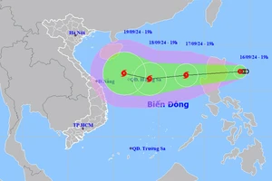 Vị trí và hướng di chuyển của áp thấp nhiệt đới lúc 19 giờ. (Nguồn: nchmf.gov.vn)