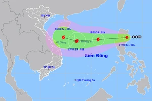 Vị trí và hướng di chuyển của áp thấp nhiệt đới. (Nguồn: nchmf.gov.vn)