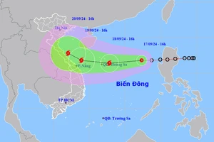 Vị trí và hướng di chuyển của áp thấp nhiệt đới. (Nguồn: nchmf.gov.vn)