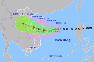 Vị trí và hướng di chuyển của áp thấp nhiệt đới lúc 4 giờ ngày 18/9. (Nguồn: nchmf.gov.vn)