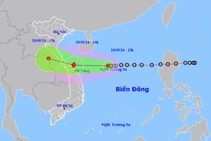 Vị trí và hướng di chuyển của áp thấp nhiệt đới. (Nguồn: nchmf.gov.vn)