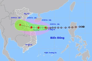 Vị trí và hướng di chuyển của áp thấp nhiệt đới. (Nguồn: nchmf.gov.vn)