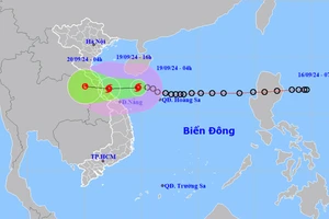 Vị trí và hướng di chuyển của bão số 4. (Nguồn: nchmf.gov.vn)