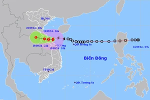 Vị trí và hướng di chuyển của áp thấp nhiệt đới. (Nguồn: nchmf.gov.vn)