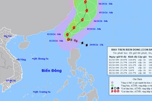 Vị trí và hướng di chuyển của bão số 5. (Nguồn: nchmf.gov.vn)