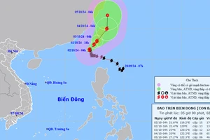 Vị trí và hướng di chuyển của bão số 5. (Nguồn: nchmf.gov.vn)