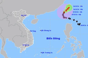 Vị trí và hướng di chuyển của bão số 5. (Nguồn: nchmf.gov.vn)