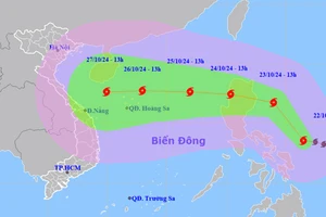 Vị trí và hướng di chuyển của bão TRAMI. (Nguồn: nchmf.gov.vn)