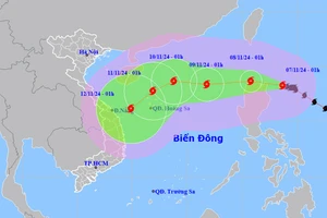 Vị trí và hướng di chuyển của bão Yinxing. (Nguồn: nchmf.gov.vn)