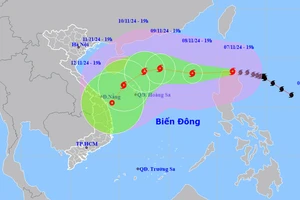 Vị trí và hướng di chuyển của bão Yinxing lúc 19 giờ ngày 7/11. (Nguồn: nchmf.gov.vn)