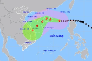 Vị trí và hướng di chuyển của bão số 7 lúc 19 giờ. (Nguồn: nchmf.gov.vn)