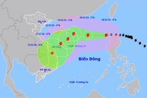 Vị trí và hướng di chuyển của bão số 7 lúc 7 giờ ngày 8/11. (Nguồn: nchmf.gov.vn)