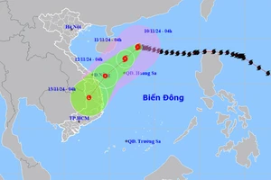 Vị trí và hướng di chuyển của bão số 7 lúc 4 giờ ngày 10/11. (Nguồn: nchmf.gov.vn)