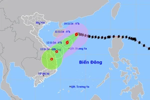 Vị trí và hướng di chuyển của bão số 7 lúc 7 giờ ngày 10/11. (Nguồn: nchmf.gov.vn)