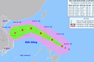 Vị trí và hướng di chuyển của bão Man-yi. (Nguồn: nchmf.gov.vn)