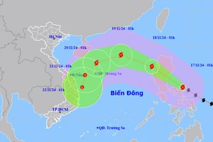 Vị trí và hướng di chuyển của bão Man-yi. (Nguồn: nchmf.gov.vn)