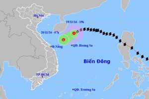 Vị trí và hướng di chuyển của áp thấp nhiệt đới (suy yếu từ bão số 9). (Nguồn: nchmf.gov.vn)