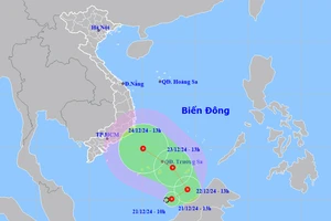 Vị trí và hướng di chuyển của áp thấp nhiệt đới. (Nguồn: nchmf.gov.vn)