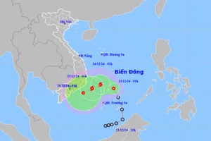 Vị trí và hướng di chuyển của áp thấp nhiệt đới. (Nguồn: nchmf.gov.vn)