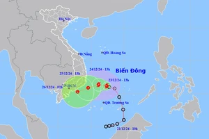 Vị trí và hướng di chuyển của bão số 10. (Nguồn: nchmf.gov.vn)