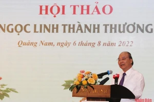 Chủ tịch nước Nguyễn Xuân Phúc phát biểu tại Hội thảo Nâng tầm sâm Ngọc Linh thành thương hiệu quốc gia.