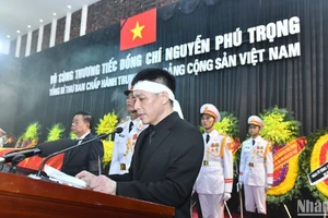 Ông Nguyễn Trọng Trường, đại diện gia đình Tổng Bí thư Nguyễn Phú Trọng gửi lời cảm ơn của gia đình tại Lễ truy điệu. 