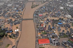 Một khu dân cư bị ngập lụt do mưa lớn ở Wajima, Tỉnh Ishikawa, Nhật Bản. (Ảnh: Reuters)