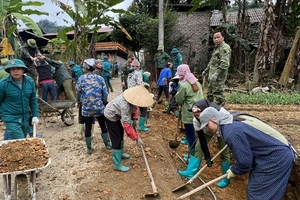 Việc sáp nhập giúp các thôn, tổ thuận lợi huy động sức người, sức của xây dựng nông thôn mới. (Trong ảnh: Người dân xã Cao Sơn, huyện Bạch Thông chung sức làm đường nông thôn mới). (Ảnh: TUẤN SƠN)