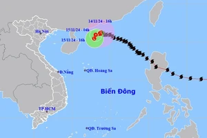 Vị trí và hướng di chuyển của bão số 8. (Nguồn: nchmf.gov.vn)