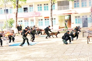 Một buổi huấn luyện tác chiến của lực lượng Cảnh sát cơ động - Công an tỉnh Đắk Lắk.