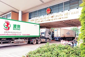 Hoạt động xuất, nhập khẩu hàng hóa qua Cửa khẩu Quốc tế đường bộ số II Kim Thành. (Ảnh VIẾT VINH)