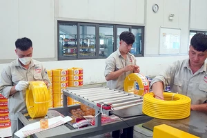 Sản xuất dây điện tại nhà máy thuộc Công ty cổ phần Cơ điện Trần Phú, Khu công nghiệp VISIP Hải Dương.