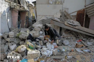Ngôi nhà bị phá hủy trong xung đột Israel-Hamas ở thành phố Rafah, Dải Gaza, ngày 1/5/2024. Ảnh: THX/TTXVN.