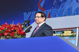 Thủ tướng Phạm Minh Chính phát biểu khai mạc Triển lãm Quốc phòng quốc tế Việt Nam 2024. (Ảnh: TRẦN HẢI)