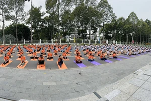 Ngày Quốc tế Yoga thu hút sự tham gia đồng diễn của khoảng 500 người.