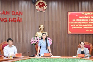 Đồng chí Bùi Thị Quỳnh Vân, Ủy viên Trung ương Đảng, Bí thư Tỉnh ủy, Chủ tịch Hội đồng nhân dân tỉnh Quảng Ngãi phát biểu tại cuộc họp.