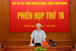 Tổng Bí thư, Chủ tịch nước Nguyễn Phú Trọng phat biểu tại phiên họp thứ 16, Ban Chỉ đạo Trung ương về phòng chống tham nhũng, ngày 26/7/2019. Ảnh: Đăng Khoa