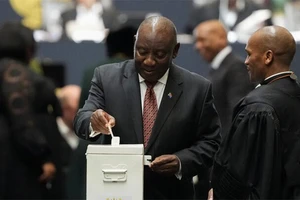 Tổng thống Nam Phi Cyril Ramaphosa bỏ phiếu bầu Chủ tịch Quốc hội, ngày 14/6/2024. (Ảnh: Reuters)