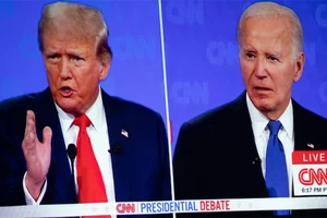 Cuộc tranh luận trực tiếp đầu tiên giữa hai ứng cử viên trong cuộc bầu cử Tổng thống Mỹ năm 2024. (Ảnh: Reuters)
