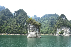 Không gian hồ sinh thái Na Hang mang một mầu xanh huyền bí. 
