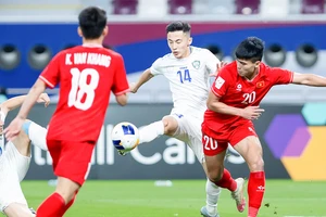 U23 Việt Nam trong trận gặp U23 Uzbekistan.