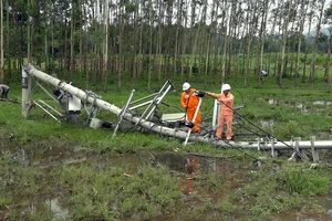 Nhiều cột điện trên địa bàn huyện Sơn Dương bị gãy đổ.