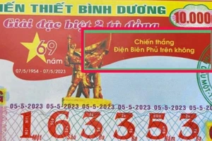 Tờ vé số in sai thông tin của Công ty trách nhiệm hữu hạn một thành viên Xổ số kiến thiết Bình Dương. (ẢNH: VOV)